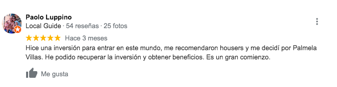 Opinione degli investitori Housers. Ho fatto un investimento per entrare in questo mondo, mi hanno consigliato degli housers e ho deciso di Palmela Villas. Sono stato in grado di recuperare l'investimento e ottenere vantaggi È un ottimo inizio.